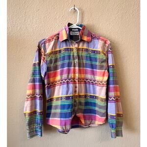 Vintage 1980's Angelique plaid southwestern style button down size L